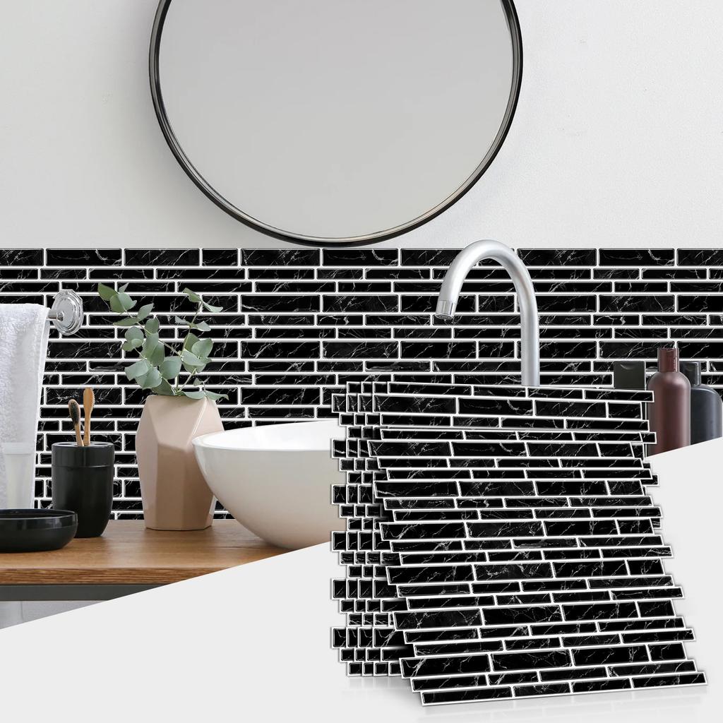 Marble Mosaic Tile Sticker, Kitchen Bathroom Pvc Waterproof Self-Adhesive Wall Sticker Imitation Epoxy Home Wallpaper