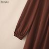 ZANZEA Women Round Neck Loose Long Sleeve Muslim Casual Long Dress