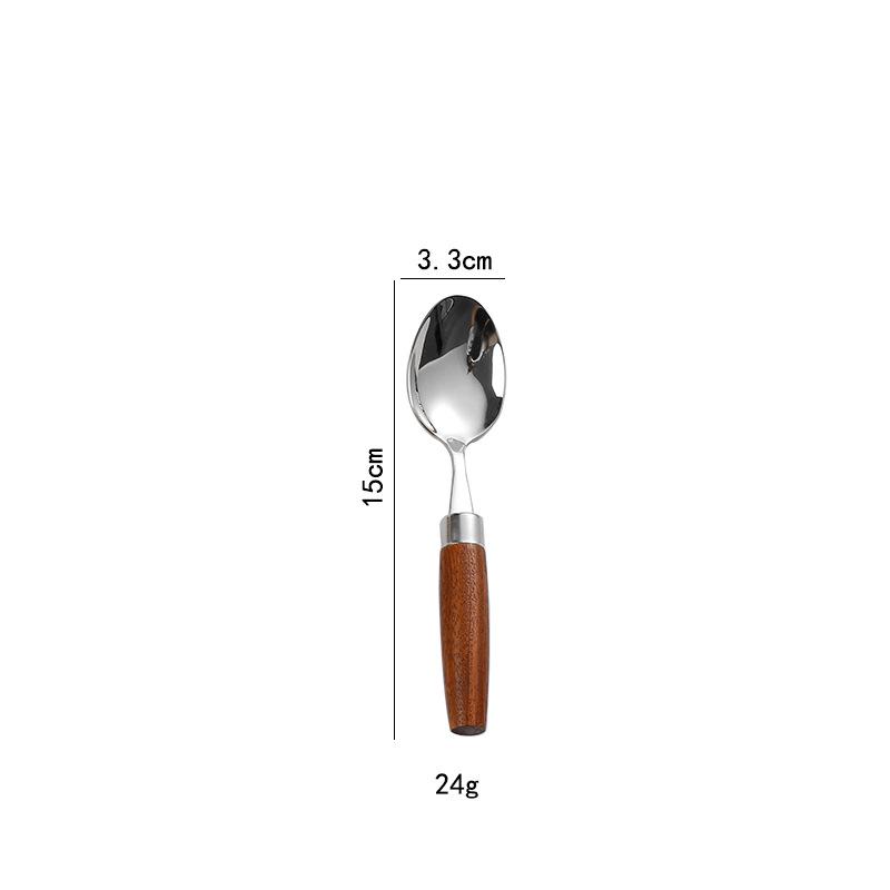 Cylindrical Wood Handle 304 Stainless Steel Cutlery Set: Knife, Fork, Spoon for Main Course & Dessert