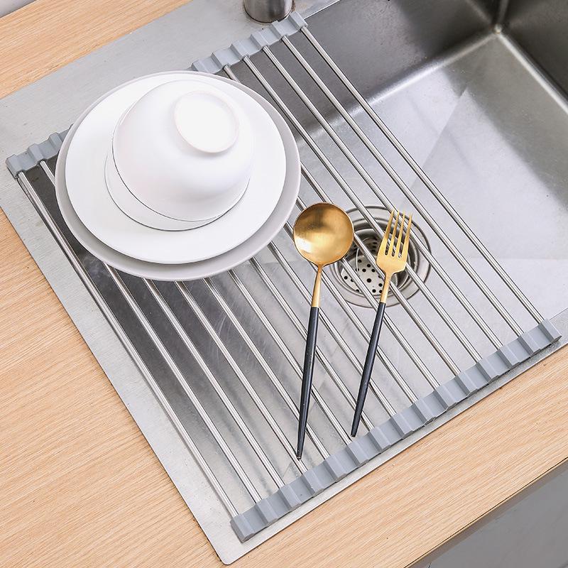 Foldable Stainless Steel Sink Dish Rack and Drainer for Kitchen