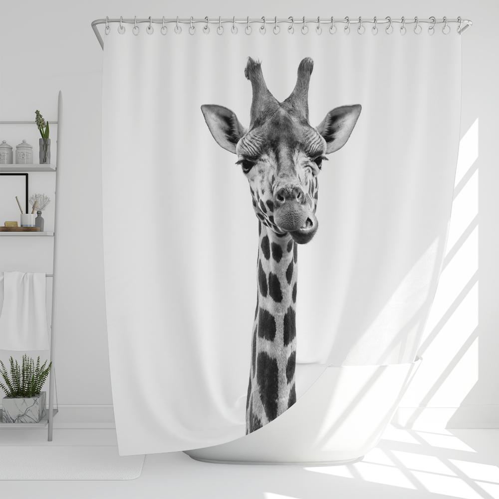 Funny Animal Shower Curtain Giraffe Jungle Safari Tropic African Wildlife Black And White Modern Designer Cool Bathroom Decor