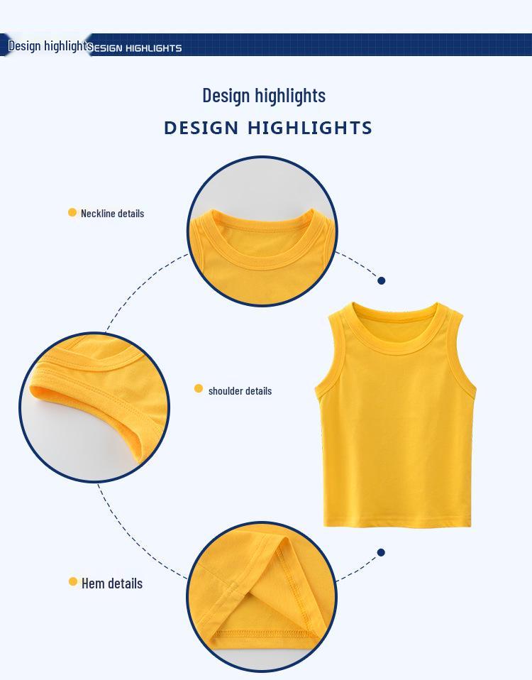 27kids Korean Style 2024 Summer Plain Vest T-shirt for Kids - No Pattern