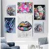 Show Teeth Lips Graffiti Art Painting Street Kiss Posters and Prints Wall Art Picture for Living Room Bedroom