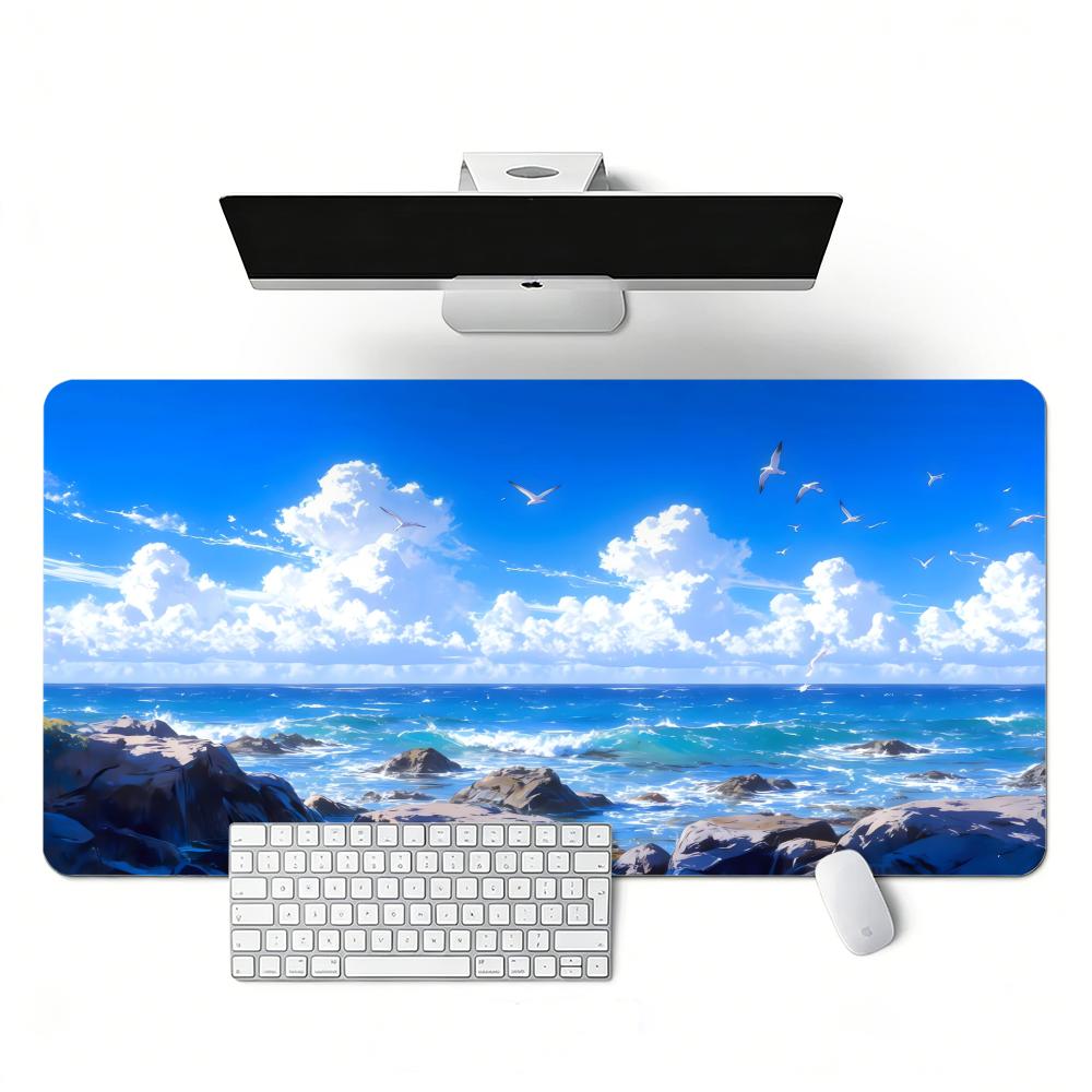 Sea Pattern XXL Gaming Mouse Pad, Non-slip Stitched-edge Desk Mat, Keyboard Mat, Computer Accessories for PC Gamers, 1000x500
