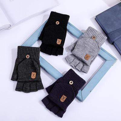 Knitted Fingerless Gloves Winter Thicken Warm Touch Screen Gloves For Men Women Gloves Warm Half Finger Student Gloves