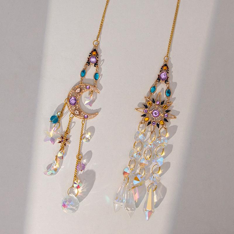 Crystal Suncatcher Prisms Rainbow Pendants Sun Moon Hanging Ornament Window Hanging Sun Catcher Wide Chime For Home Garden
