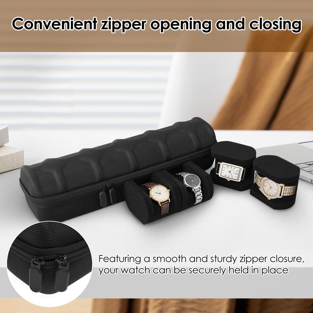 5-Slot Watch Case Universal Watch Carrying Case with Zipper Portable Watch Storage Travel and Display Case for Men and Women