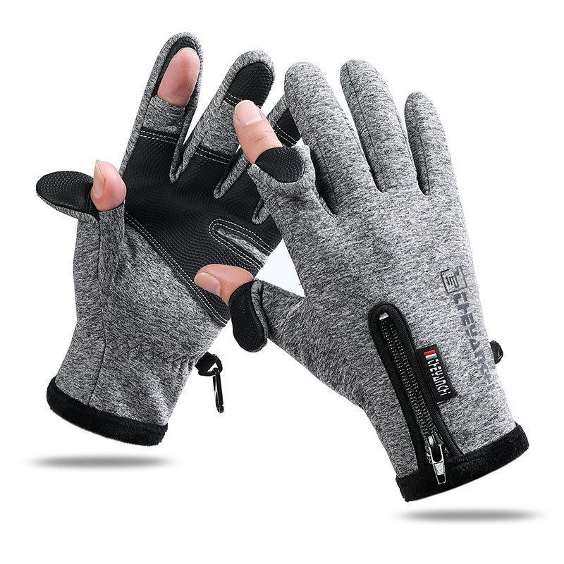 Autumn/Winter Warm Windproof Water-Repellent Non-Slip Touchscreen Two-Finger Fishing Cycling Gloves