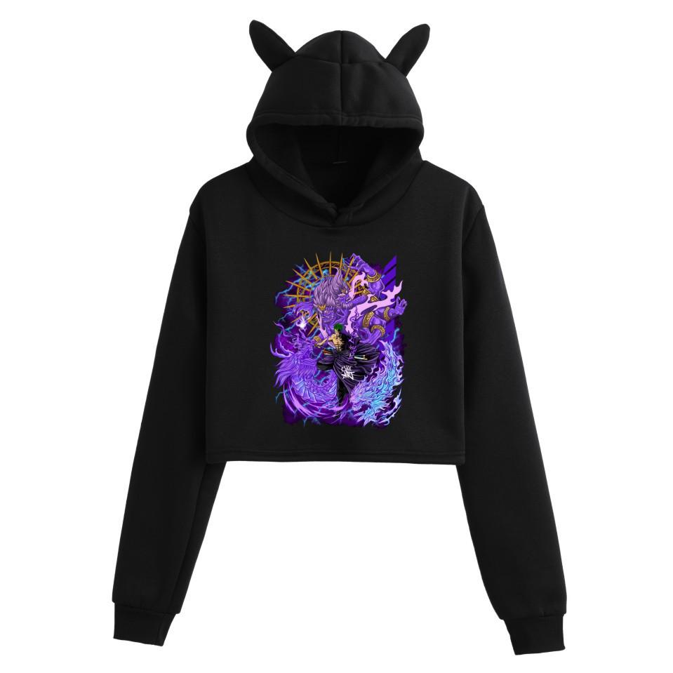 Women's Cat Ear Hoodie - One Piece Anime Print, Casual Wear for Autumn/Winter