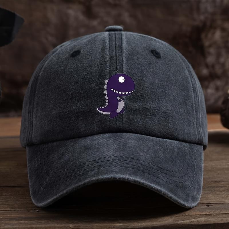 Purple Dinosaur Patterned Baseball Cap with Adjustable Breathable Fabric Suitable for Outdoor Fishing, Hiking, and Casual Wear