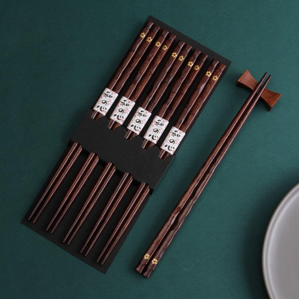 Japanese Wooden Reusable Plum Blossom Pattern Rustic Kitchen Utensils Tableware Chopsticks Flatware