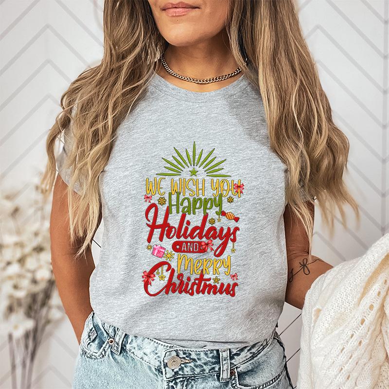 Baumwolle Damen Oberteil Weihnachten Kokette Schleife Bedruckt High Street Trendy Mode Pullover T-Shirts Damen