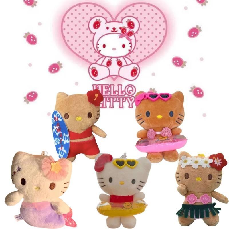 Cute Cartoon Hello Kitty Plush Keychain Adorable Kt Doll With Black Leather