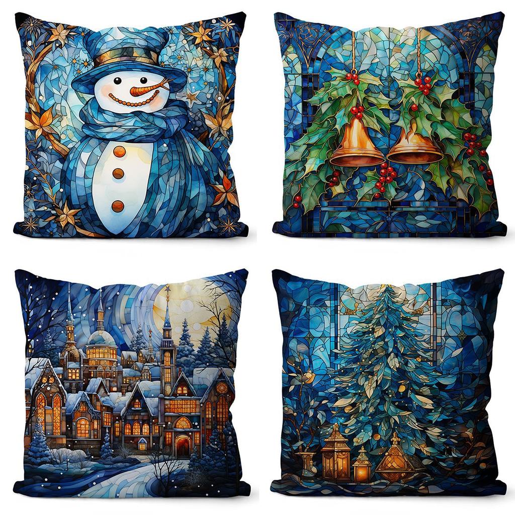 New Christmas Pillowcase Snowman Print Pillowcase Blue Glass Christmas Decoration Pillowcase