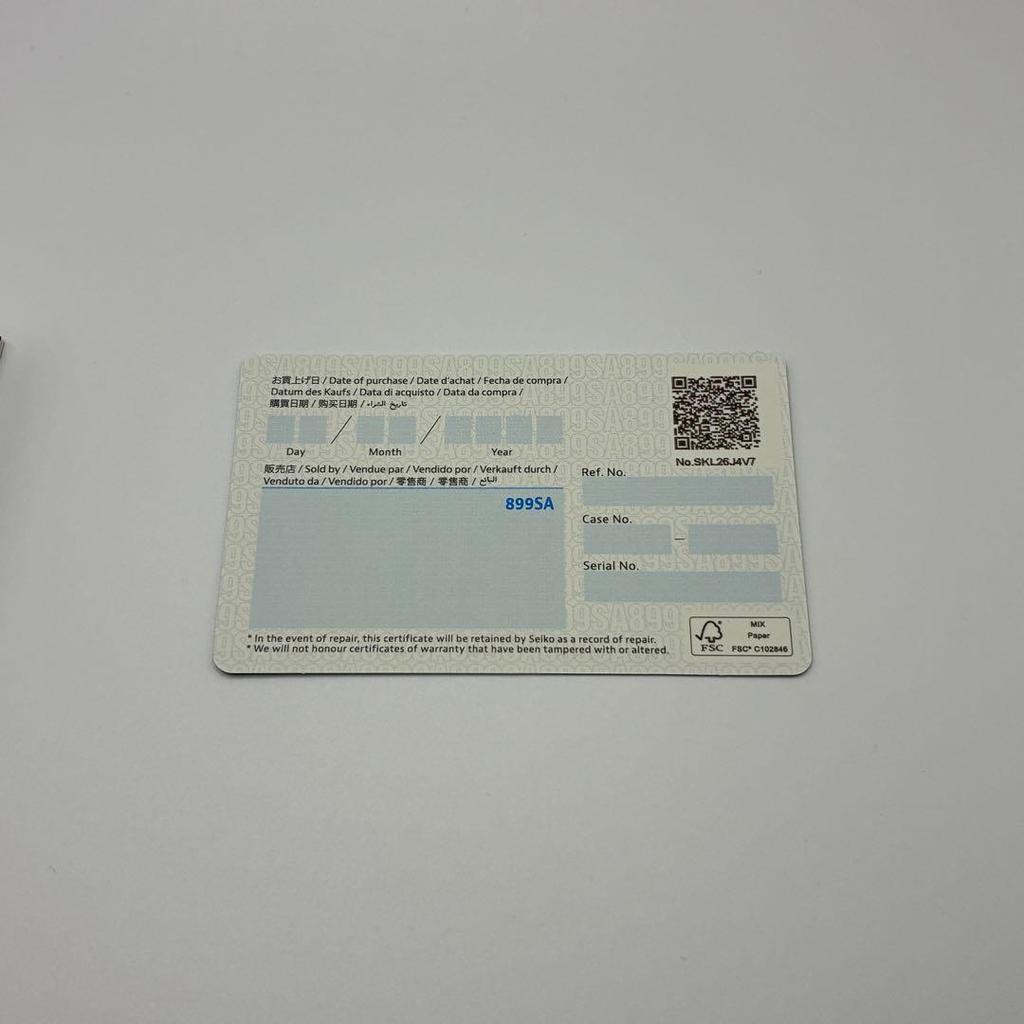 Used [Unfilled/Unused] SEIKO Watch Warranty Card Prospex Astron