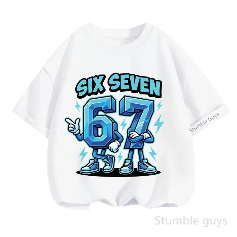 Summer Cartoon Tops 67 Print Tshirt Six Seven T-shirt Kids Boys Clothes Girls Short Sleeve Wear