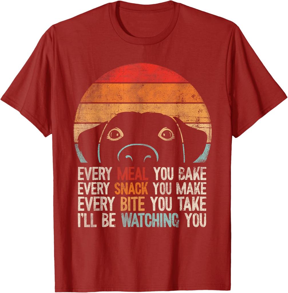 Funny Dog Watching You Eat Retro Sunset Labrador Retriever Graphic T-Shirt Casual Cotton Tee