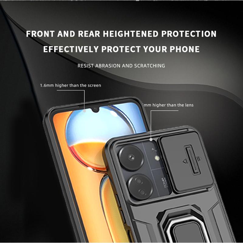 Slide Lens Cover Armor Shockproof Case For Xiaomi Redmi 13C 13 C C13 Redmi13c 4G Magnetic Holder Ring Protect Fundas Redmy 13c