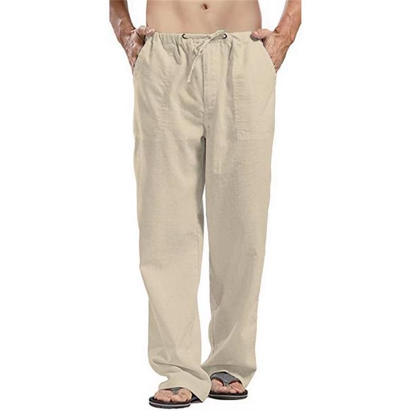European And American Style Men's Linen Loose Large Size Solid Color Pocket Casual Trousers Suitable For Daily Commuting And Beach Vacations