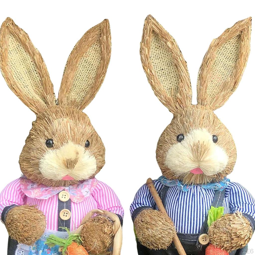 1 Pair Artificial Woven Figures Animal Model Sculpture Standing Statue Doll for Office Easter