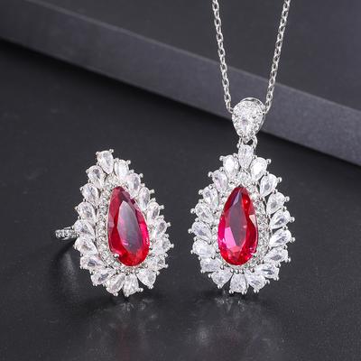 Huayue Jewelry Set Necklace Ring Ruby Vintage Fashion High-end French Light Luxury Women's Spot