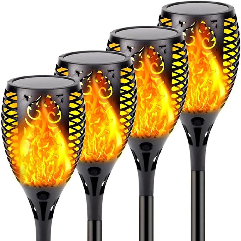 Solarna Lampa Płomień 12/96LED Wodoodporna Zewnętrzna Lampa Solarna Migocząca Krajobrazowa Lampa Trawnikowa Dekoracja Oświetlenie Boże Narodzenie Halloween Atmosfera Dziedzińca