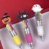 12pcs Cute Cartoon Retractable Ballpoint Pens for Halloween, 4-in-1 Color Ballpoint Pens, Pumpkin Bat Ghost Shaped, Suitable