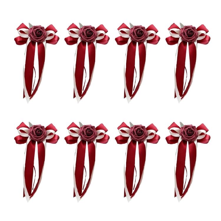 Set of 8 Nuptial Car Adornment with Ribbons Beautiful Silk Bowknot Auto Glasses Adornment for Matrimonial Ceremony