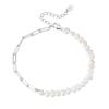 ORSA JEWELS 925 Silver Vintage Chunky Paper Clip Link Chain Bracelet with Pearl for Women Girls Fashion Jewelry GPB01