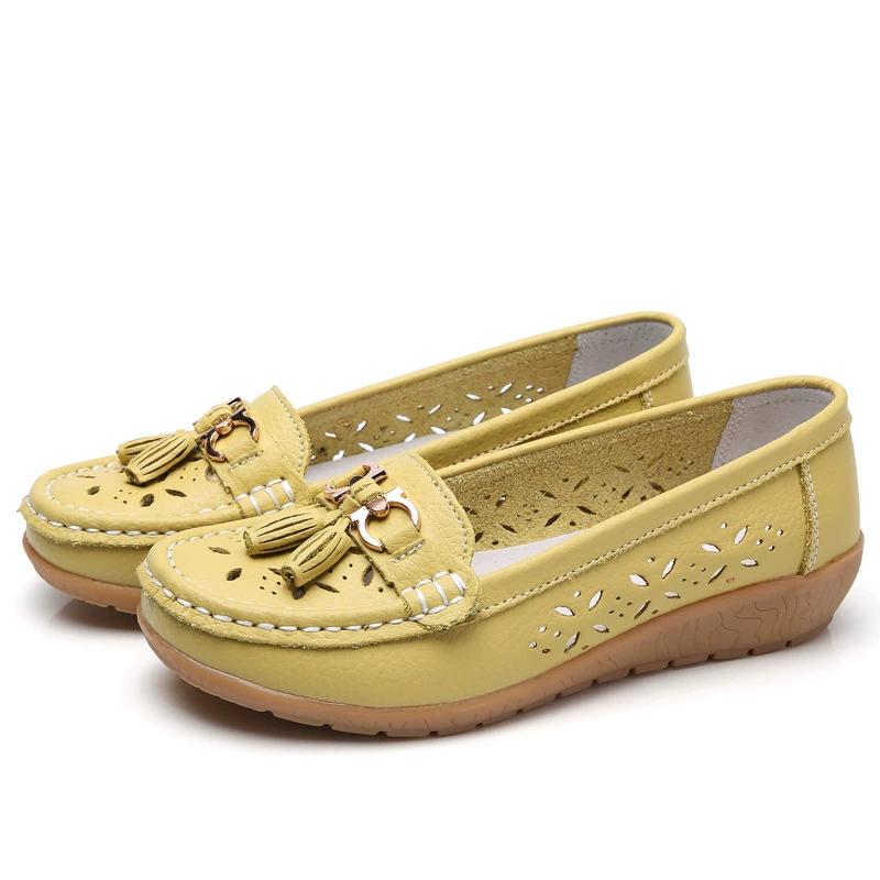 Летние туфли из полой кожи для женщин однобортные туфли туфли-бобовые туфли для женщин туфли на мягкой подошве с покатым каблуком перфорированные туфли для женщин EU39CN40 яблочный зеленый 1970₽