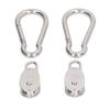 2Pcs M32 Single Pulley Block with 2 M12 Spring Snap Hook Stainless Steel Wire Rope Hanging Towing Wheel Pulley