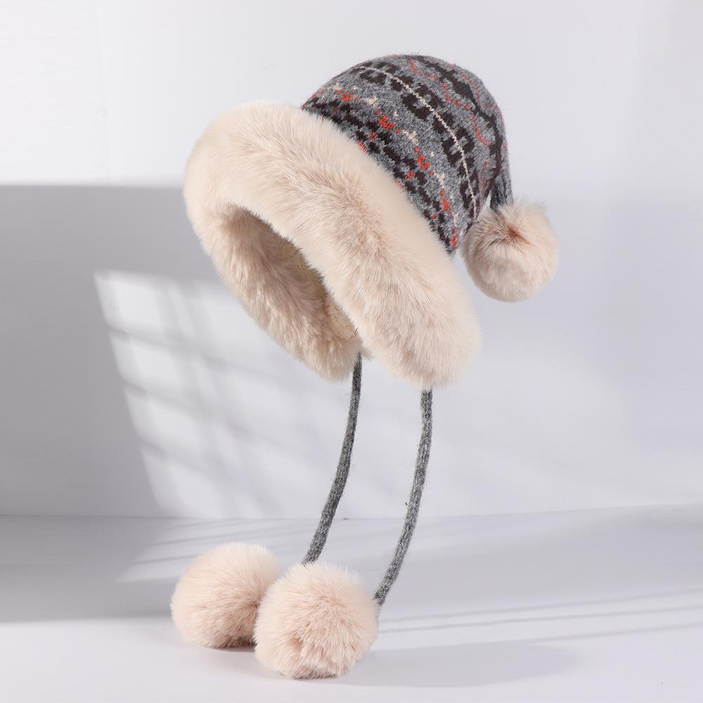 Winter Knitted Hat with Plush Warm Ear Protection Cap Fashion Korean Knitted Hat for Women