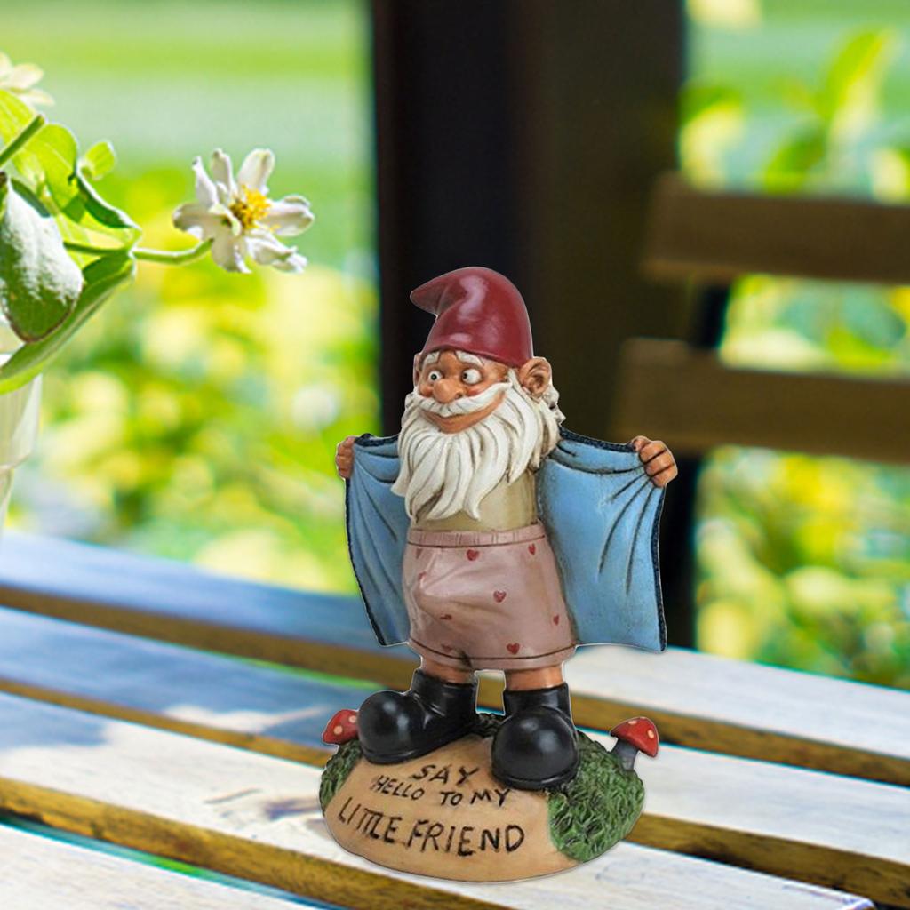 Estatua Divertida Traviesa de Gnomo de Jardín Figura de Gnomo de Césped DI HOLA A MI PEQUEÑO AMIGO Enano Muestra Ropa Interior Decoración de Gnomo de Jardín