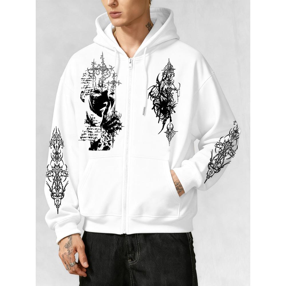 Y2K Gothic Dark Comic Style Printed Zipper Hoodie, a Fashionable Street Trend Zipper Hoodie Suitable for Casual Occasions