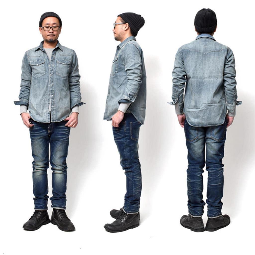 Western-Denimhemd für lange Ärmel US-amerikanisch [Houston] Herren, (Druckknopf, Baumwolle, lässig) (mittlere Größe, gebleicht)