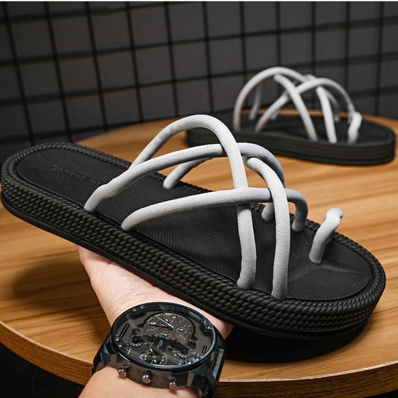 Sommer Herre Vevd Tau Flip-flops EVA Plattform Slitesterke Sklisikre Sandaler for Menn Utendørs Strand Tøfler Sandalias De Hombre 2025