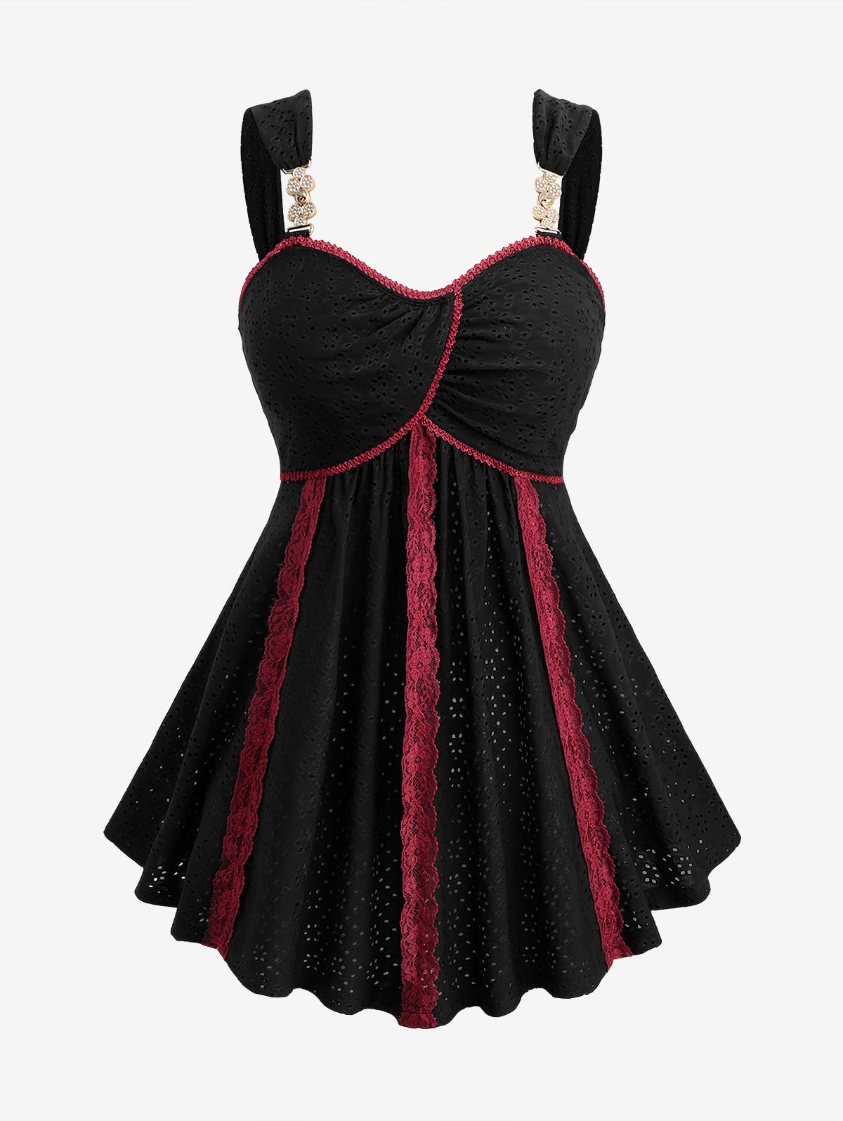 

Rosegal Большой размер Жаккардовый Ажурный Топ-майка Двухцветный с Контрастной Отделкой Кружевом M чёрный