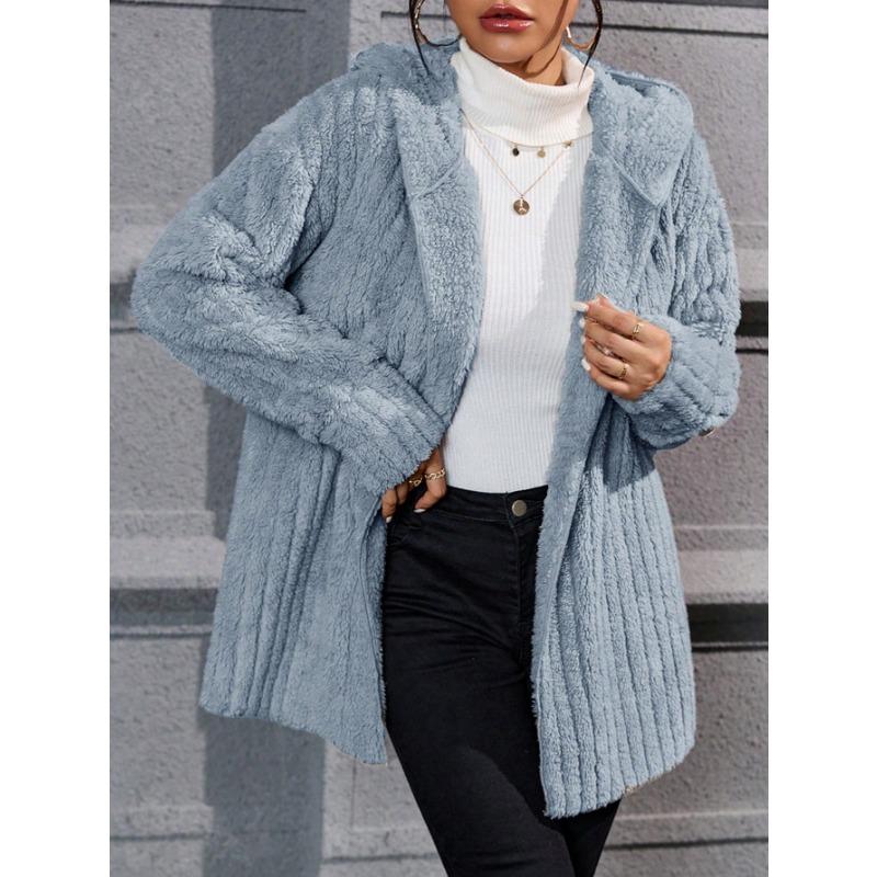 Fall And Winter New Warm Fashion Vertical Stripes Double-sided Polar Fleece Hooded Jacket