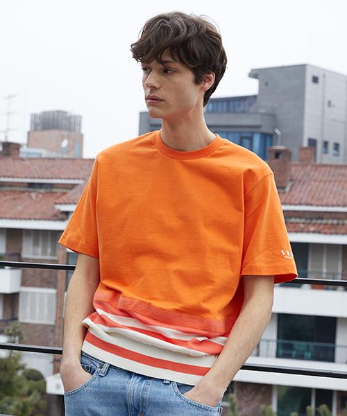 FILOBISKNOT Needle Punch Knit Stripe T-Shirt_Orange