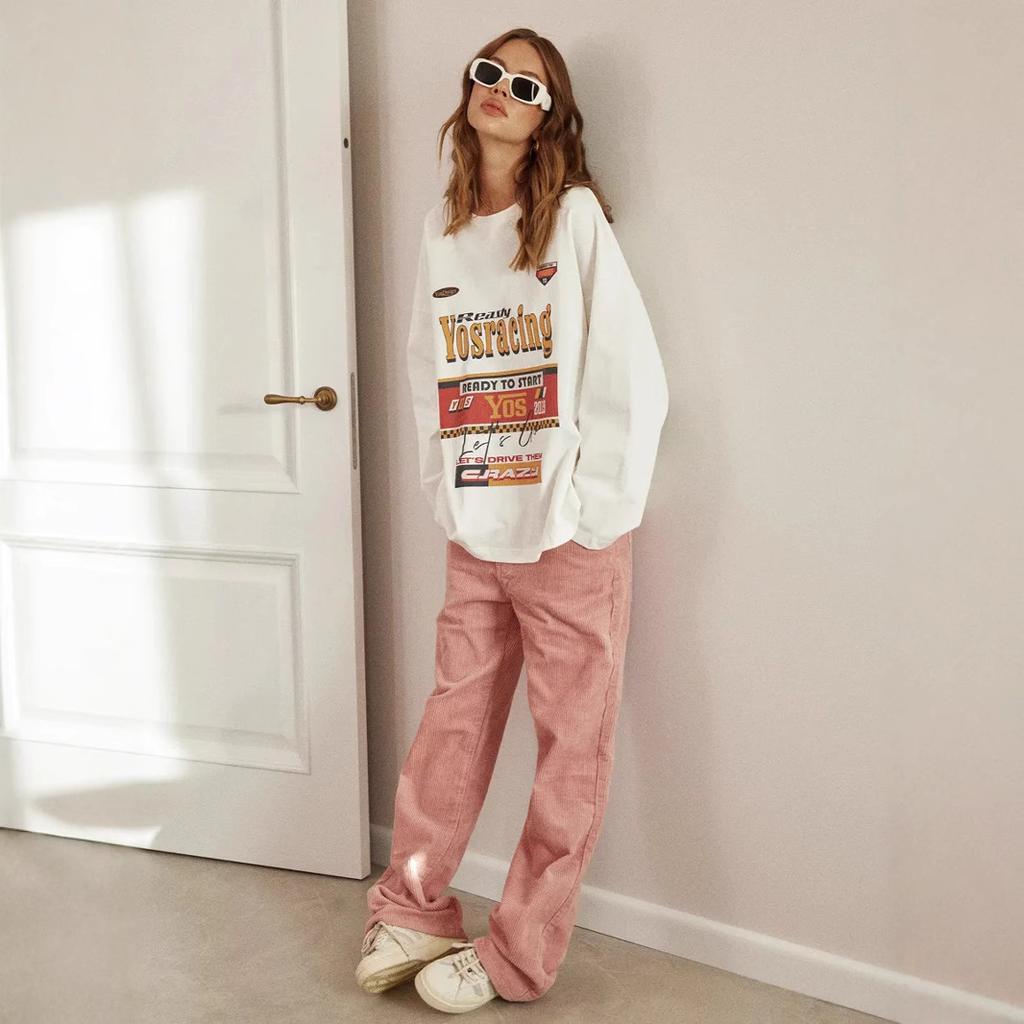 Women's Long Sleeve Graphic Tee Crew Neck Casual Cotton Top