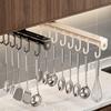 Wall Mounted Pull Out Utensil Hanging Rack Multi Hooks Sliding Rail Hooks  Spatula Spoon