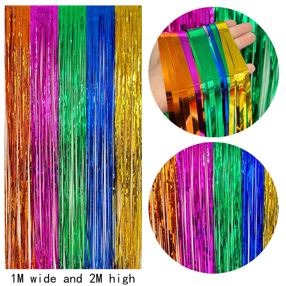 Color-Block Tinsel Curtain 1x2m - Festive Background for Christmas, Halloween, and Birthdays
