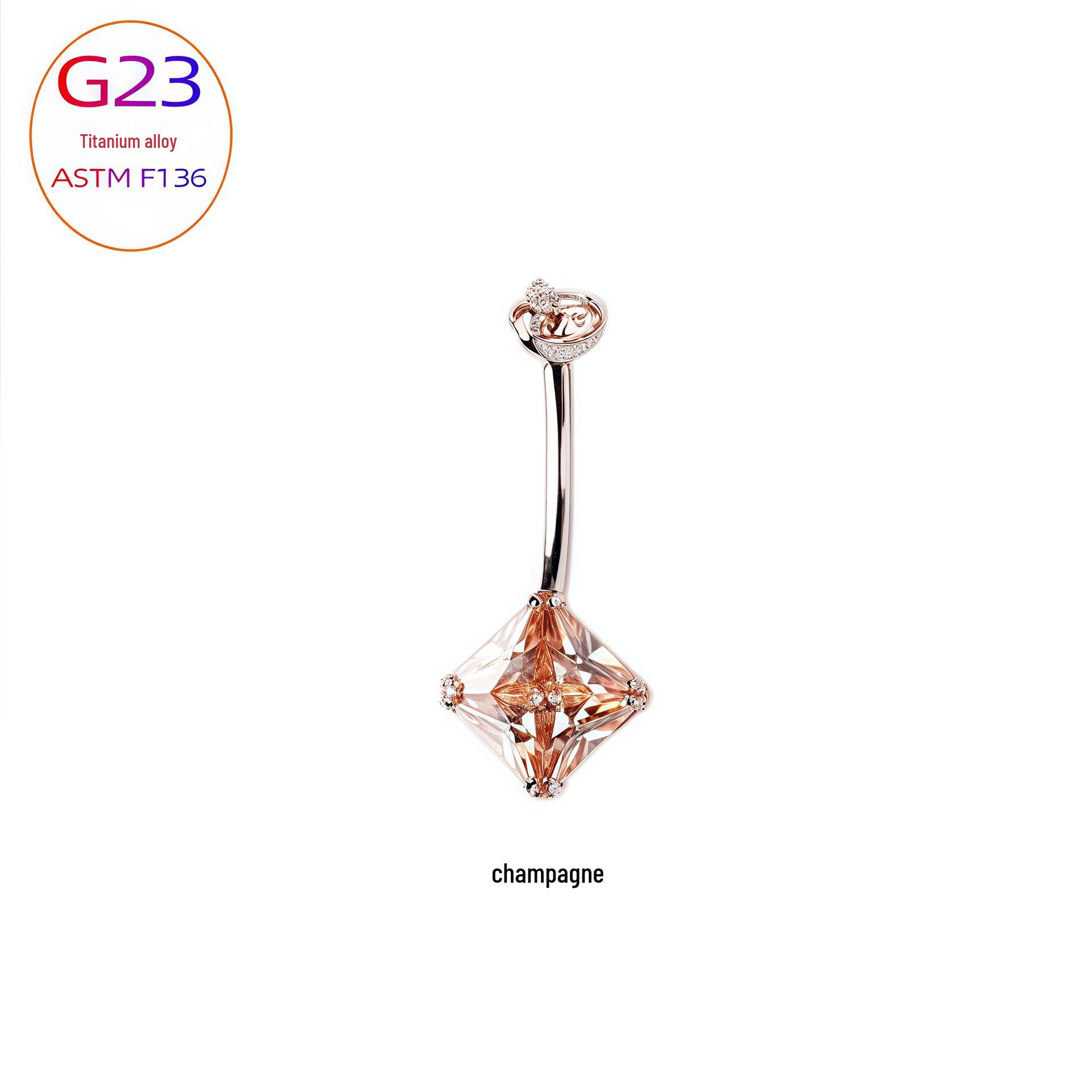 G23 Titanium Alloy F136 Square Zirconia Navel Ring - European & American Fashion Body Piercing Jewelry 1.6*10*1.2mm