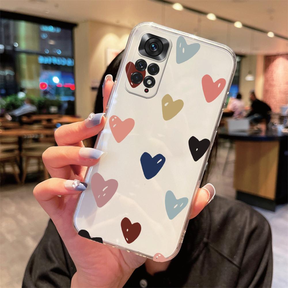 Cute Love Heart Clear Transparent Phone Case For Xiaomi Redmi Note 11 12 10 11s 10s Pro Max Non-Yellowing Shockproof Women Cover