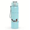 1PC Faint light blue faded band text sketch print 750ml colorful plastic sports water bottle leakproof pop up lid with straw for outdoor work home use