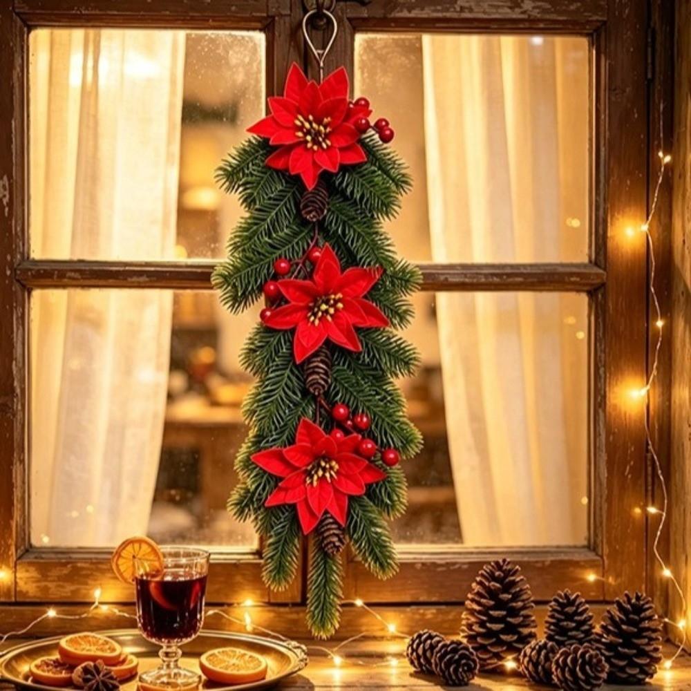 Plastic Artificial Christmas Wreath Lifelike Christmas Wreath Ornaments Table Decor