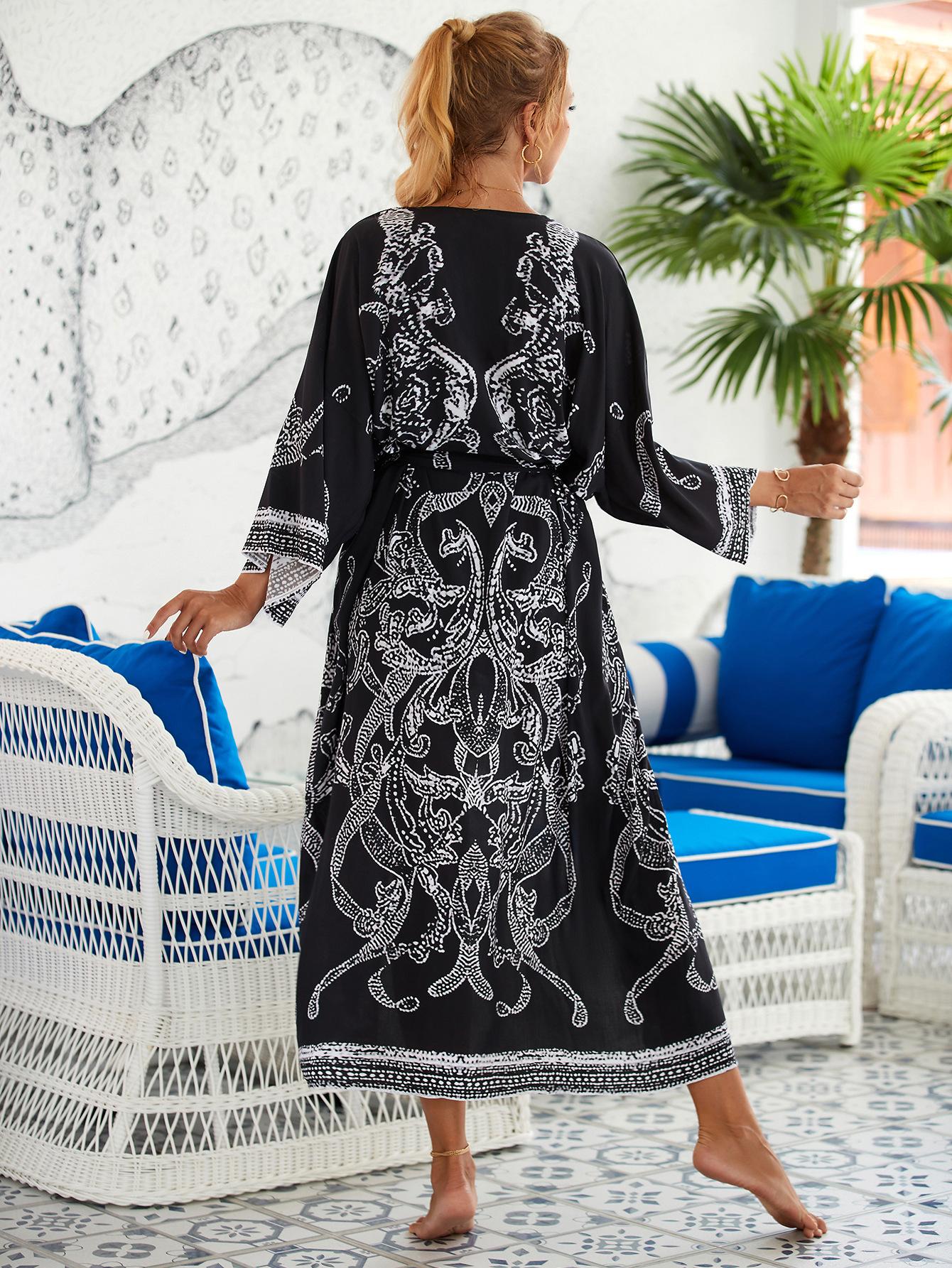 

Женская блузка для пляжного отдыха с украшением на пуговицах, полая тканая рубашка, сексуальная майка, однотонное платье One Size чёрный