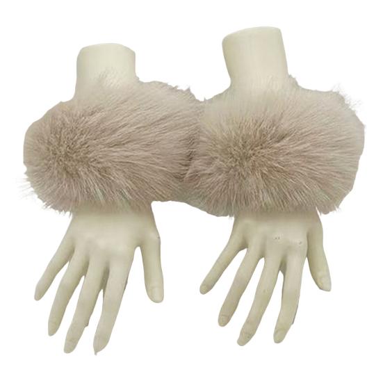 1 Pair Faux Fur Wrist Warmers Fluffy Women Plush Sleeve Cuffs Windproof Thermal Accessory for Jackets Sweaters