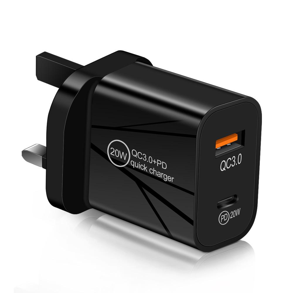 PD20W+QC3.0 Dual Fast Charger for Mobile Devices - US/EU/UK Standard.