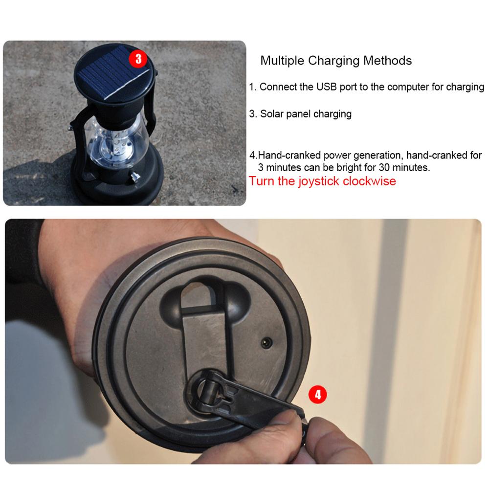 Vintage LED Lantern Camping Light Solar Hand Crank Rechargeable LED Portable Lantern For Tent Fishing Garden Outdoor Emergency